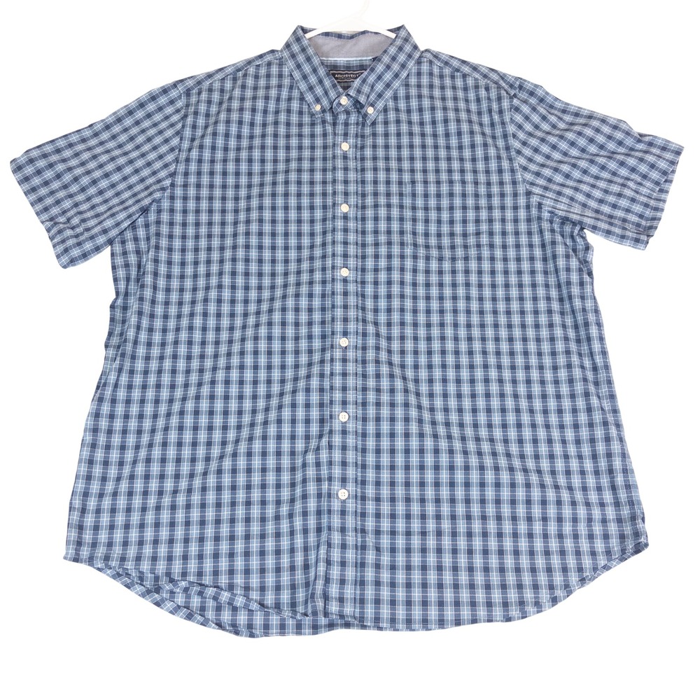 Architect Mens XXL Blue Plaid Short Sleeve Button Down Shirt Premium Quality